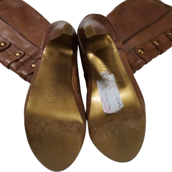 ZIGIGirl Soft Brown Genuine Leather Military Button Detail Platform Tall Boots - Picture 10 of 16